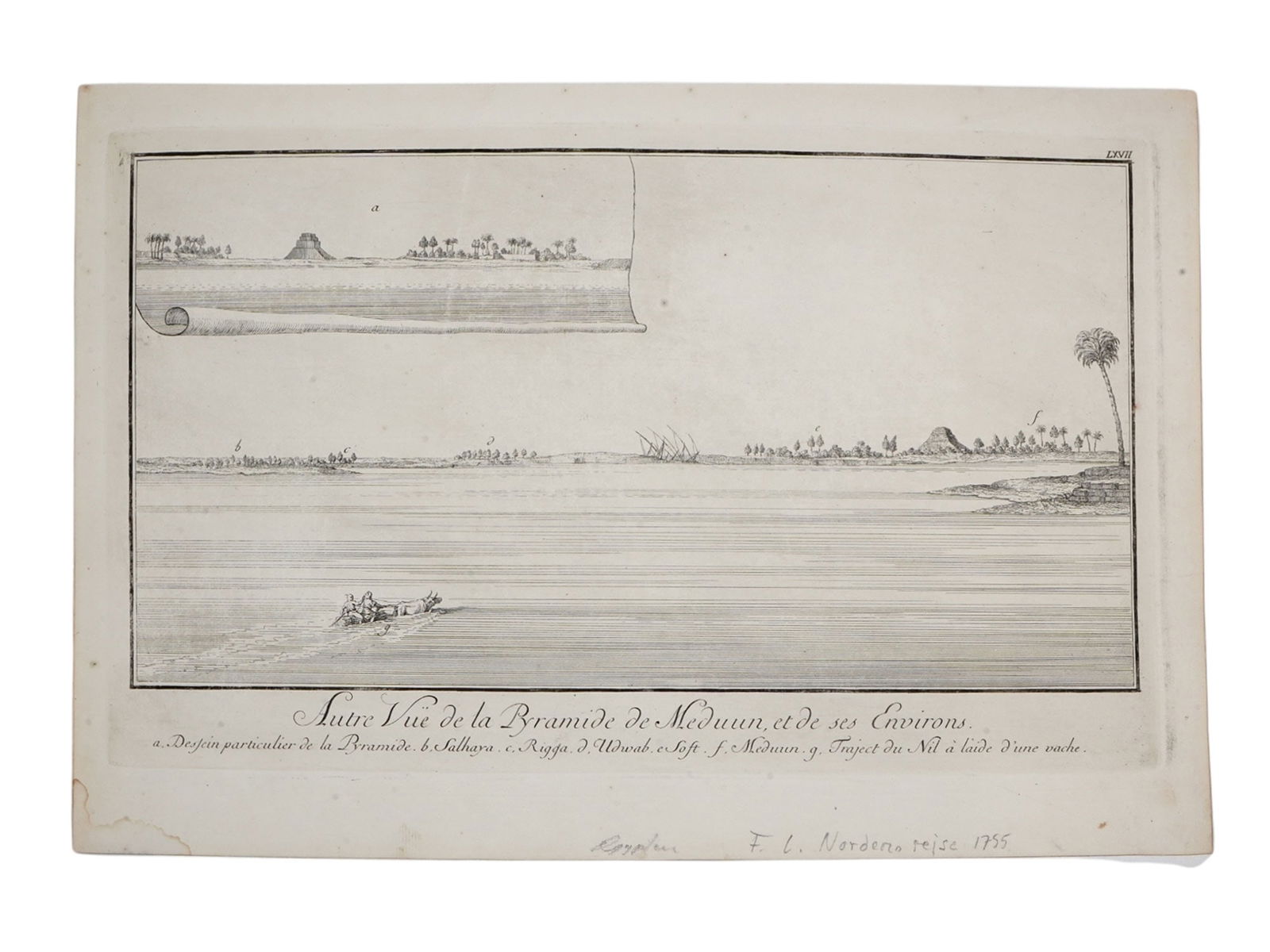A 1755 ENGRAVING, F. L. NORDEN'S VOYAGE D'EGYPTE ET DE NUBIE, VIEW OF THE PYRAMID OF MEIDUM (1 of 5)