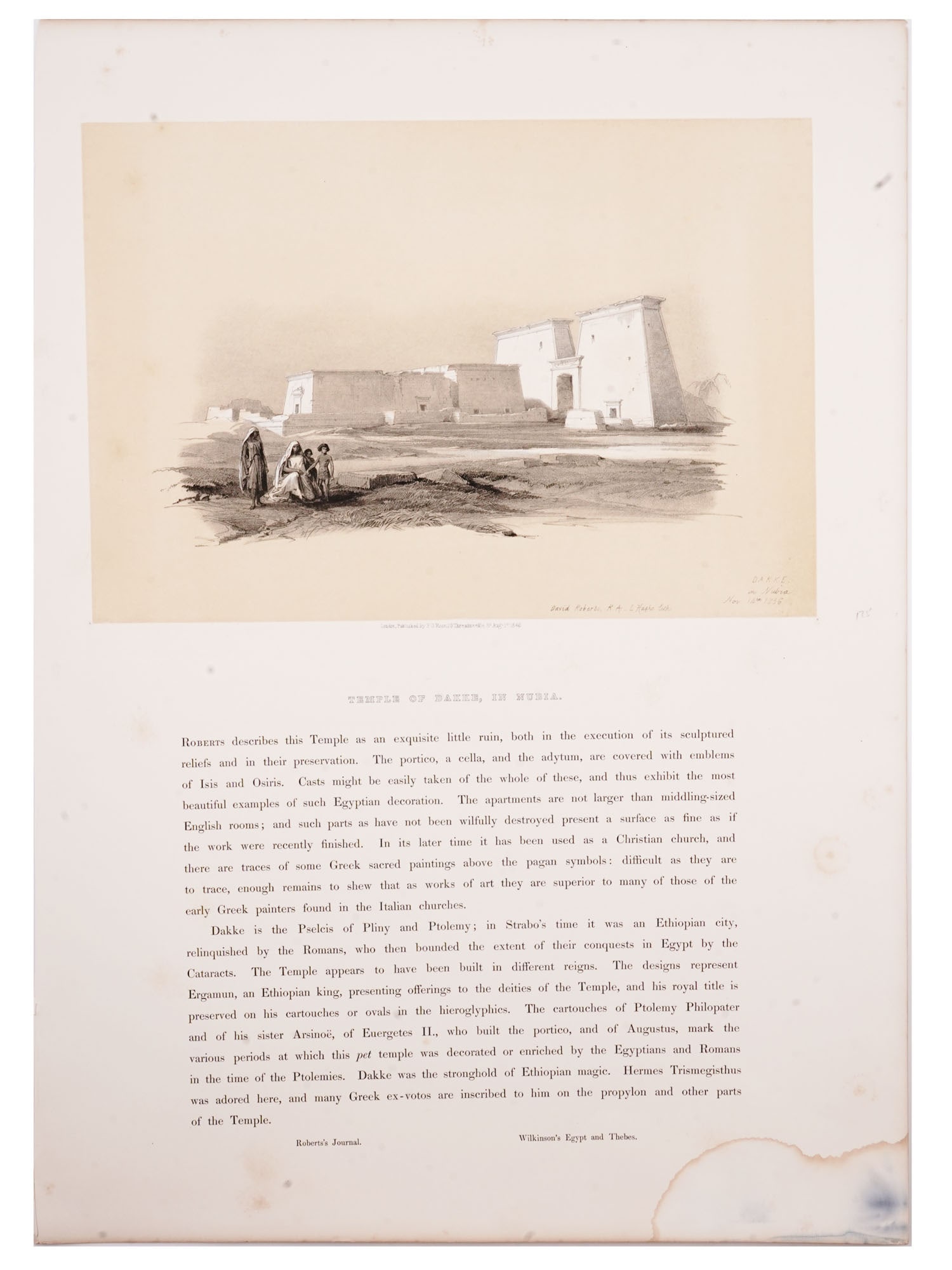 A C. 1849 LARGE EGYPTOLOGY ENGRAVING, TEMPLE OF DAKKE, NUBIA, DAVID ROBERTS (1796-1964), THE HOLY (1 of 4)