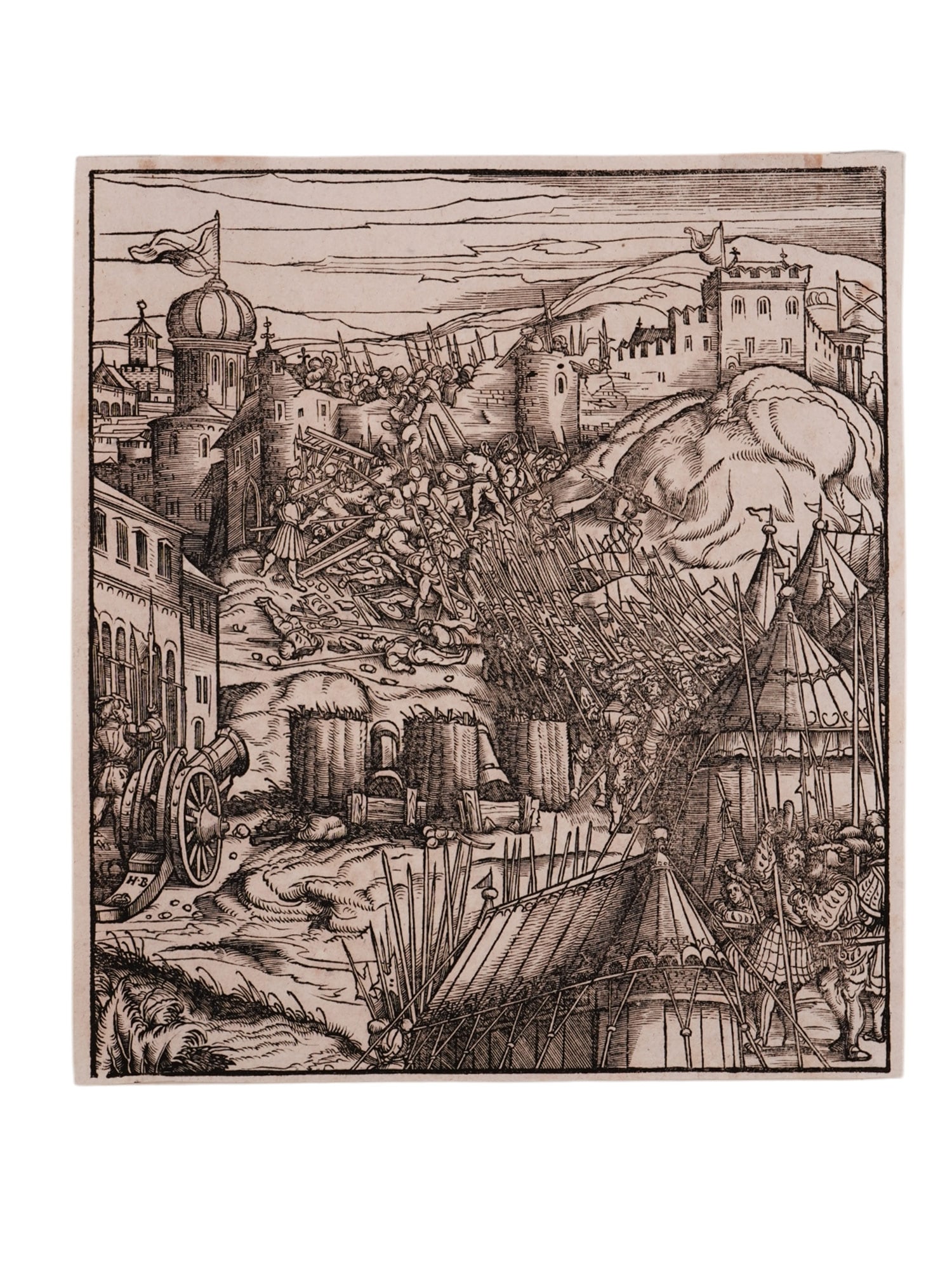 A C. 1509 WOODCUT PRINT, THE SIEGE OF PADUA, HANS BURGKMAIR, GERMAN (1 of 7)