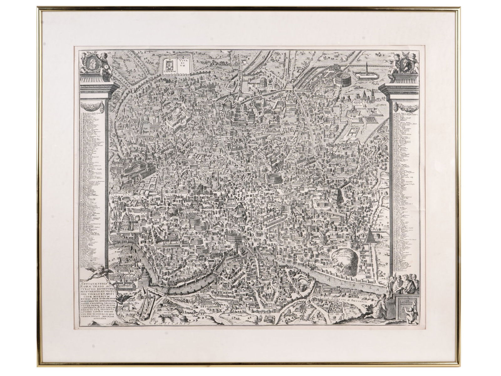 A C.1561 ETCHED MAP OF ANCIENT ROME, ANTIQUAE URBIS ROMAE IMAGO, PIRRO LIGORIO (1512-1583): A finely etched map of Ancient Rome designed by the famed and important Renaissance Italian artist Pirro Ligorio (1512-1583). Pirro Ligorio, born around 1512 in Naples, Italy, was a multifaceted and d
