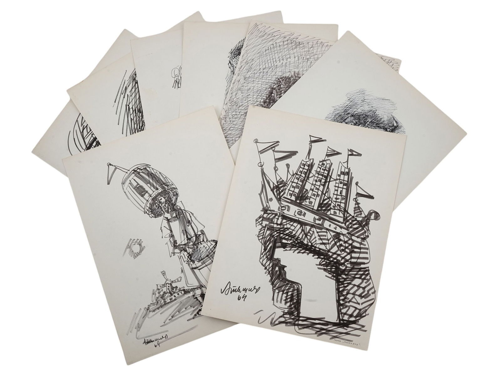 A LOT OF EIGHT A. TYSHLER (1898-1980) LITHOGRAPH PRINTS, RUSSIAN, 1964-1971 (1 of 7)