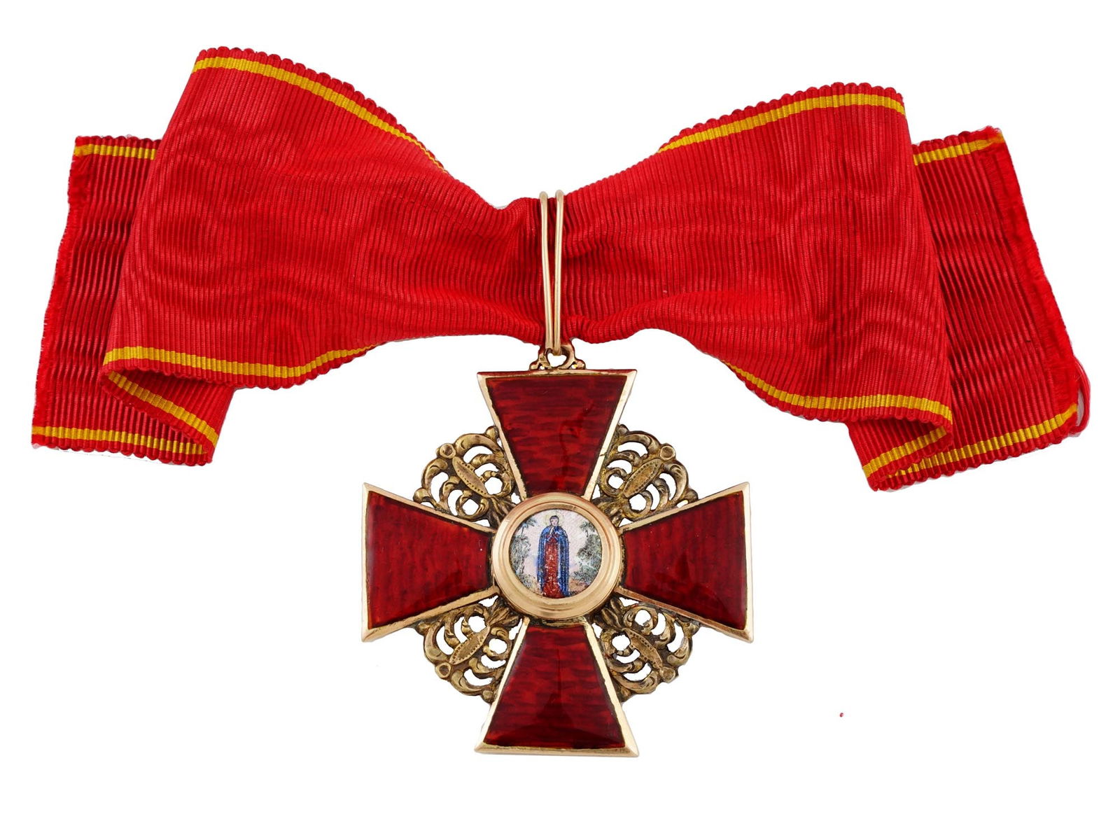 A RUSSIAN ORDER OF ST. ANNA 3RD CLASS IN GOLD WITH RIBBON, CA. 1900 (1 of 5)