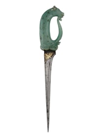 AN UNUSUAL INDO-PERSIAN PESH-KABZ DAGGER WITH A CARVED HILT, 18TH-19TH CC.