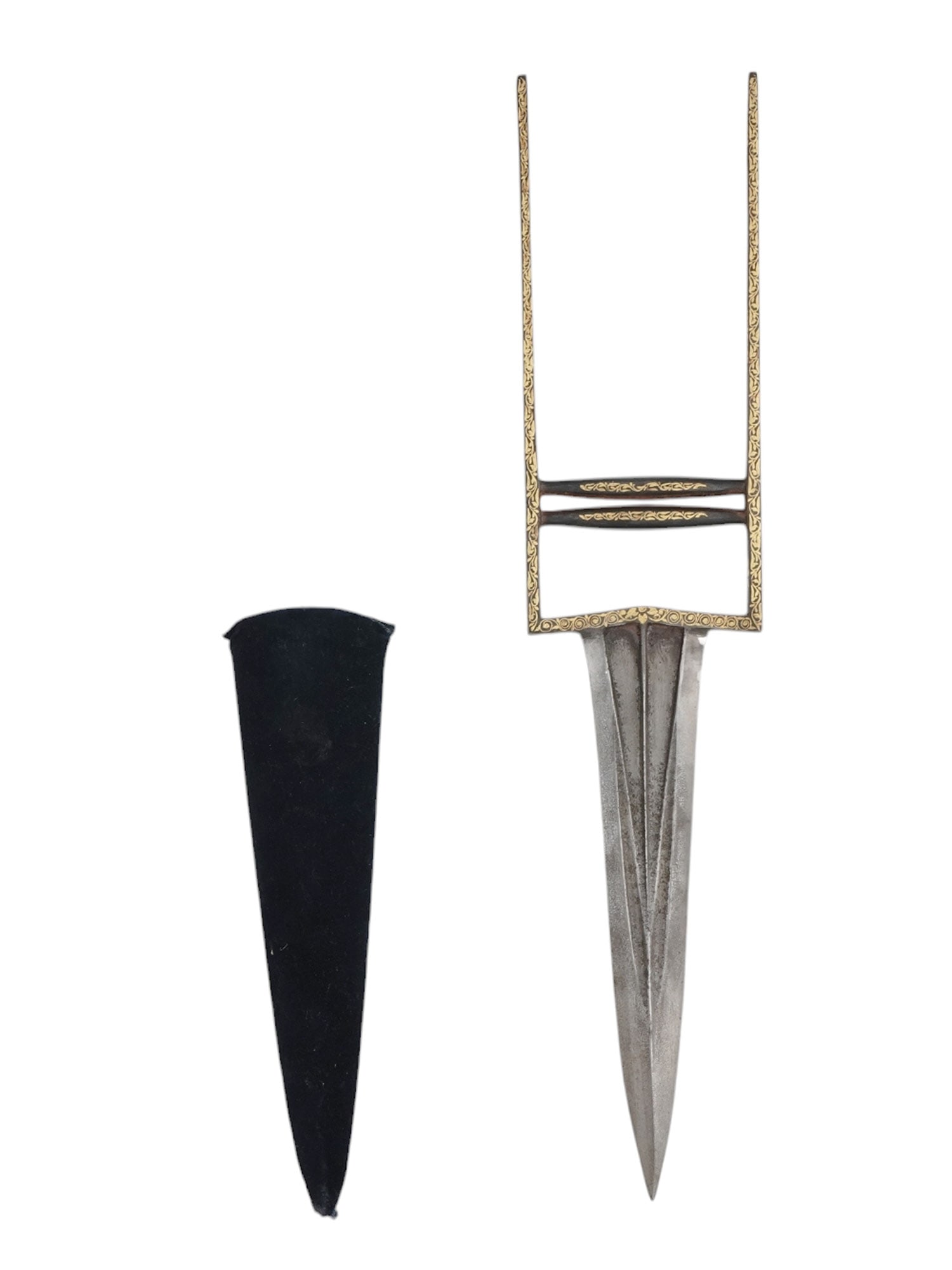 A FINE GOLD-INLAID WOOTZ STEEL KATAR PUSH DAGGER, INDIA, 19TH C. (1 of 4)