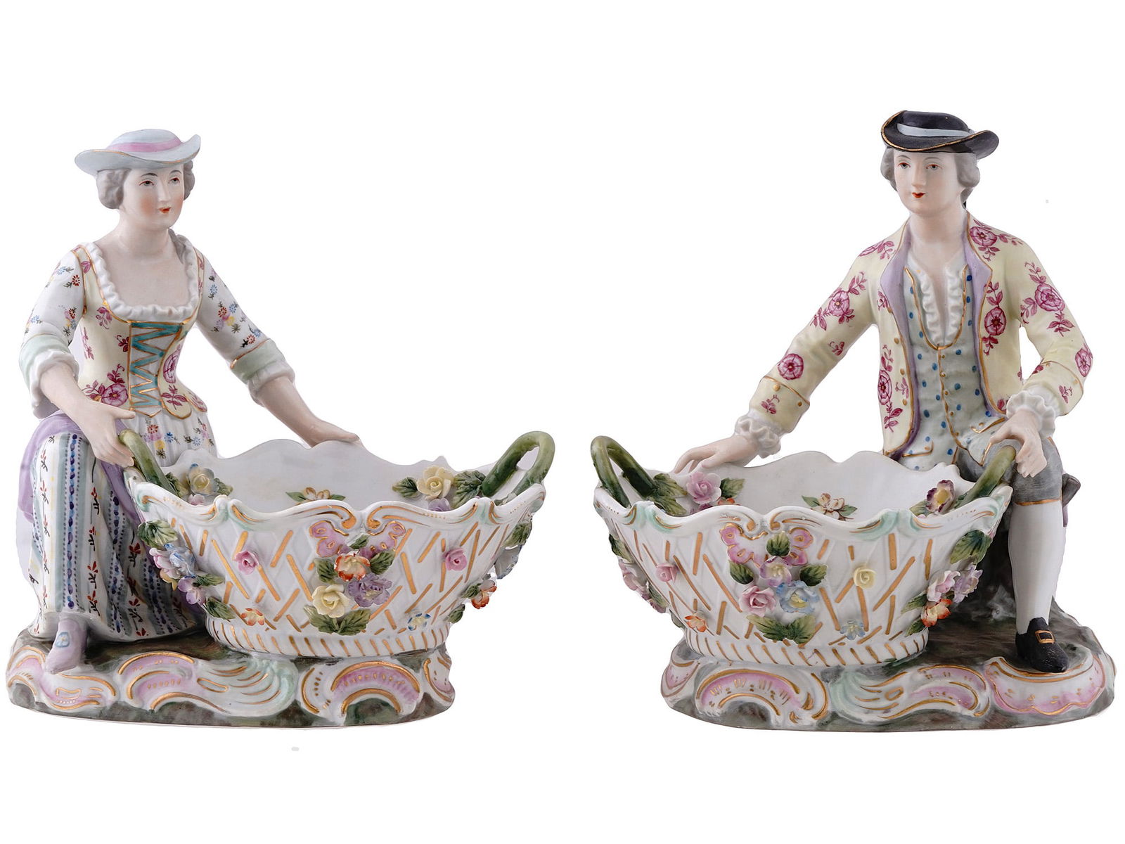 A PAIR OF MEISSEN GERMAN ROCOCO-STYLE PORCELAIN SWEETMEAT DISHES (1 of 4)