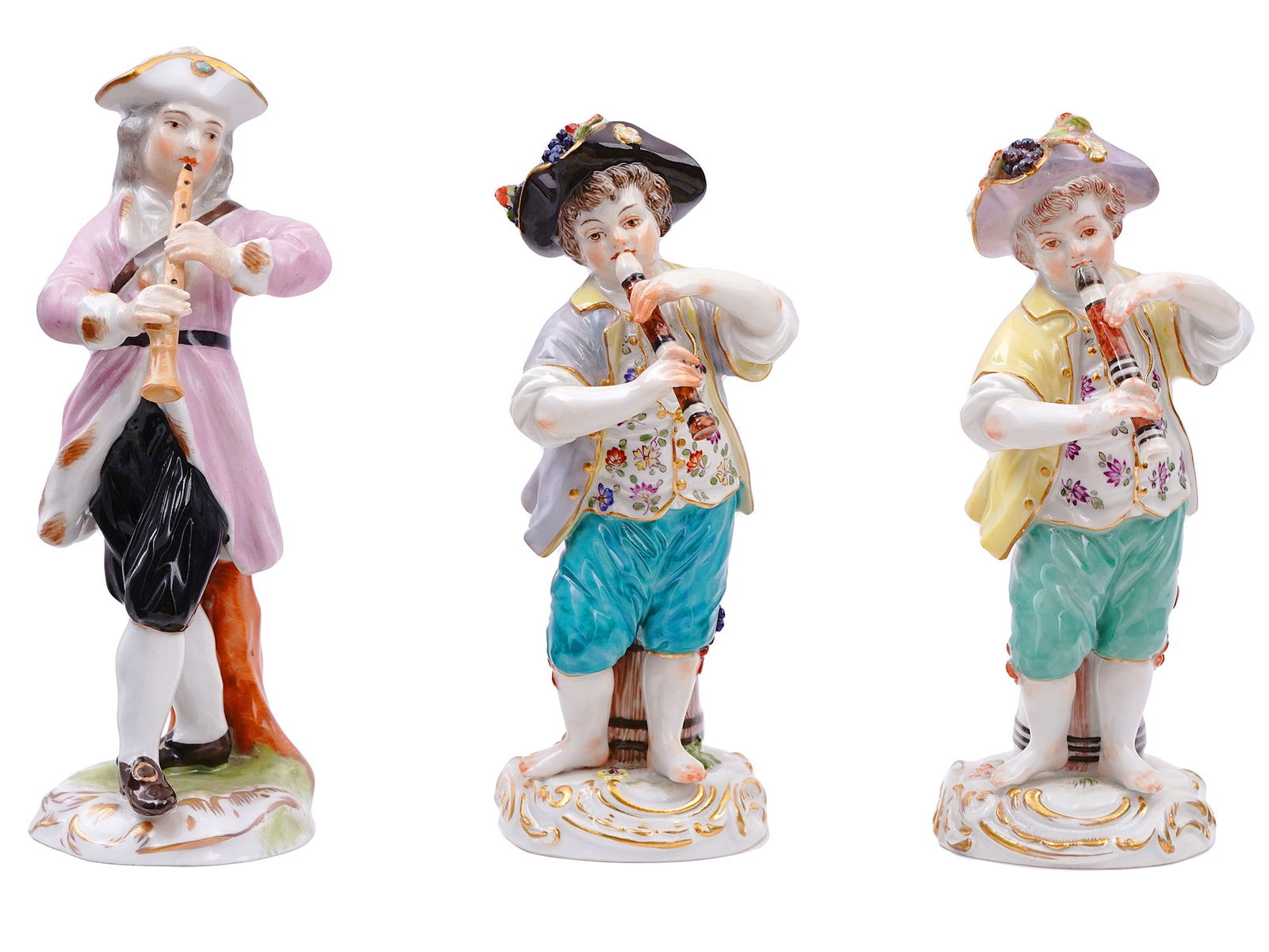 A GROUP OF 3 PORCELAIN FIGURES, MEISSEN AND VIENNA, BOYS PLAYING FLUTES, 18TH/19TH CEN. (1 of 6)