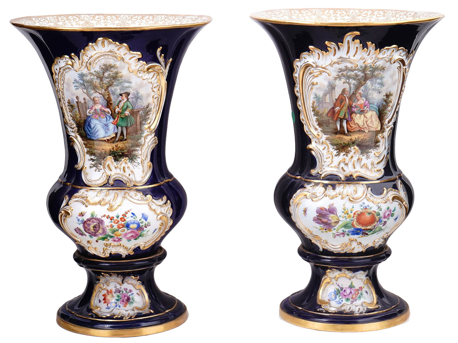 A PAIR OF MEISSEN PORCELAIN VASES (1 of 5)