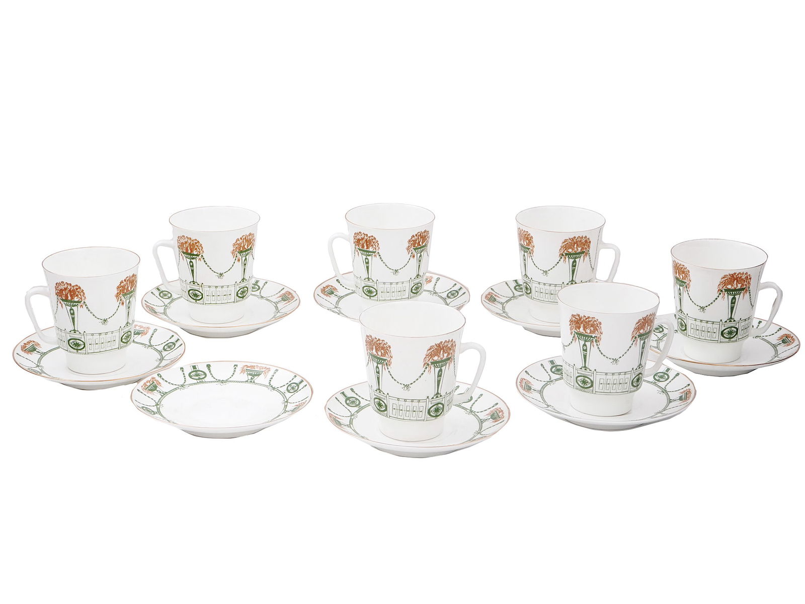 A RUSSIAN LOMONOSOV COFFEE SET, SUMMER GARDEN PATTERN (1 of 6)