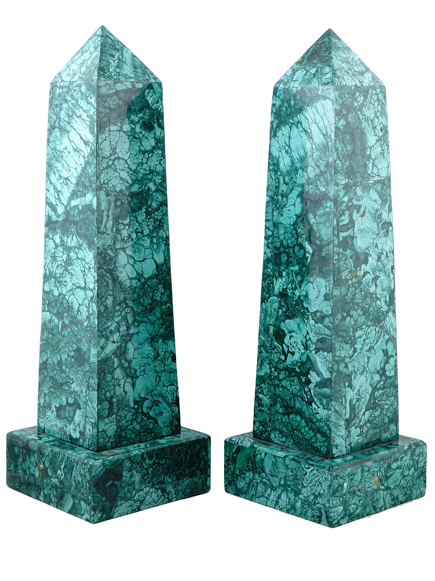 A LARGE PAIR OF MALACHITE OBELISKS (1 of 3)