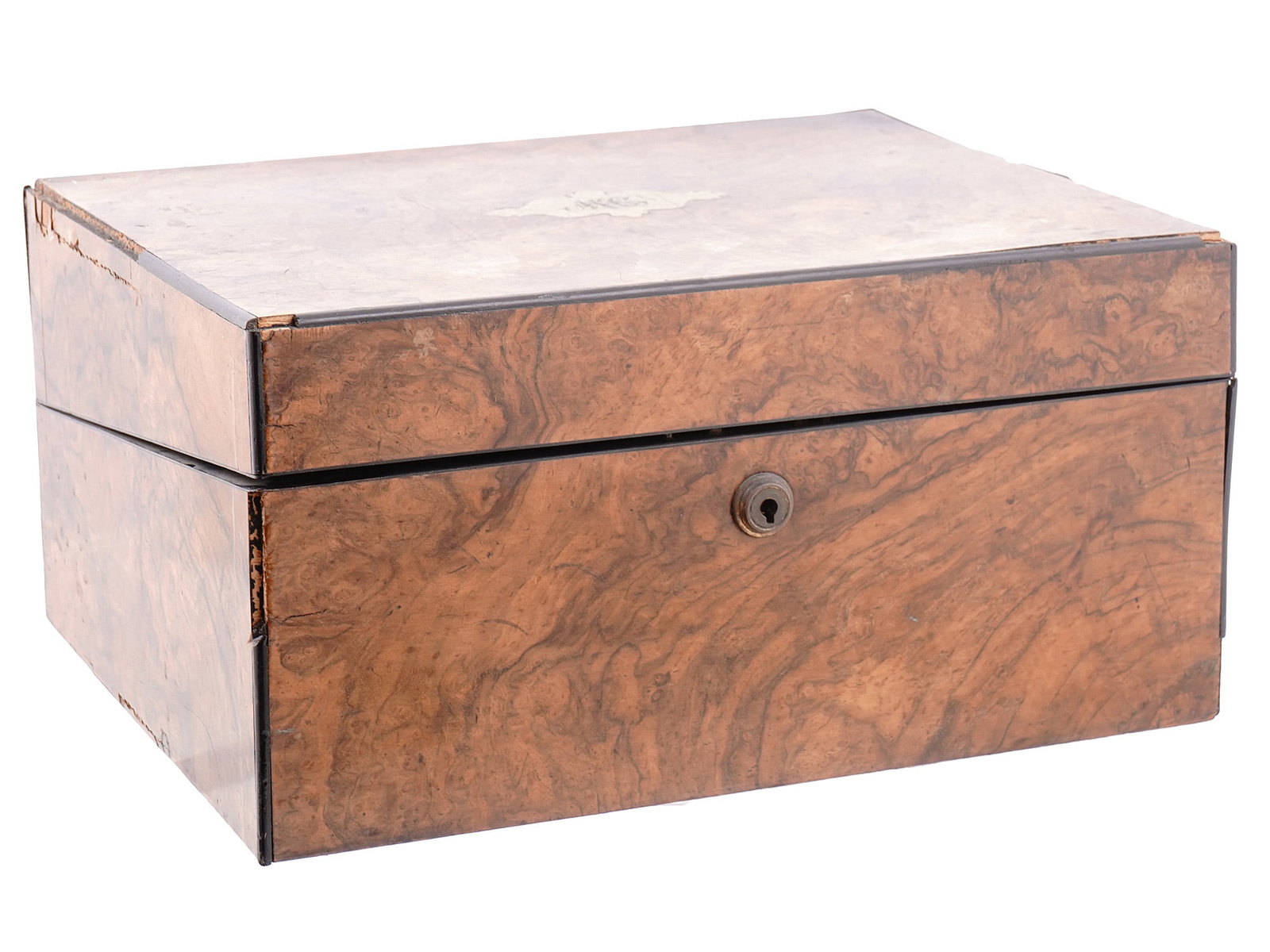 AN ENGLISH TRAVELING WRITING CASE: An antique English-style traveling writing case. The top is monogrammed with the initials 'MC'. Missing its inkwells. Dimensions: 12 x 9 1/2 x 6 in., (30 x 24 x 15 cm.) Please make all inquiries befor