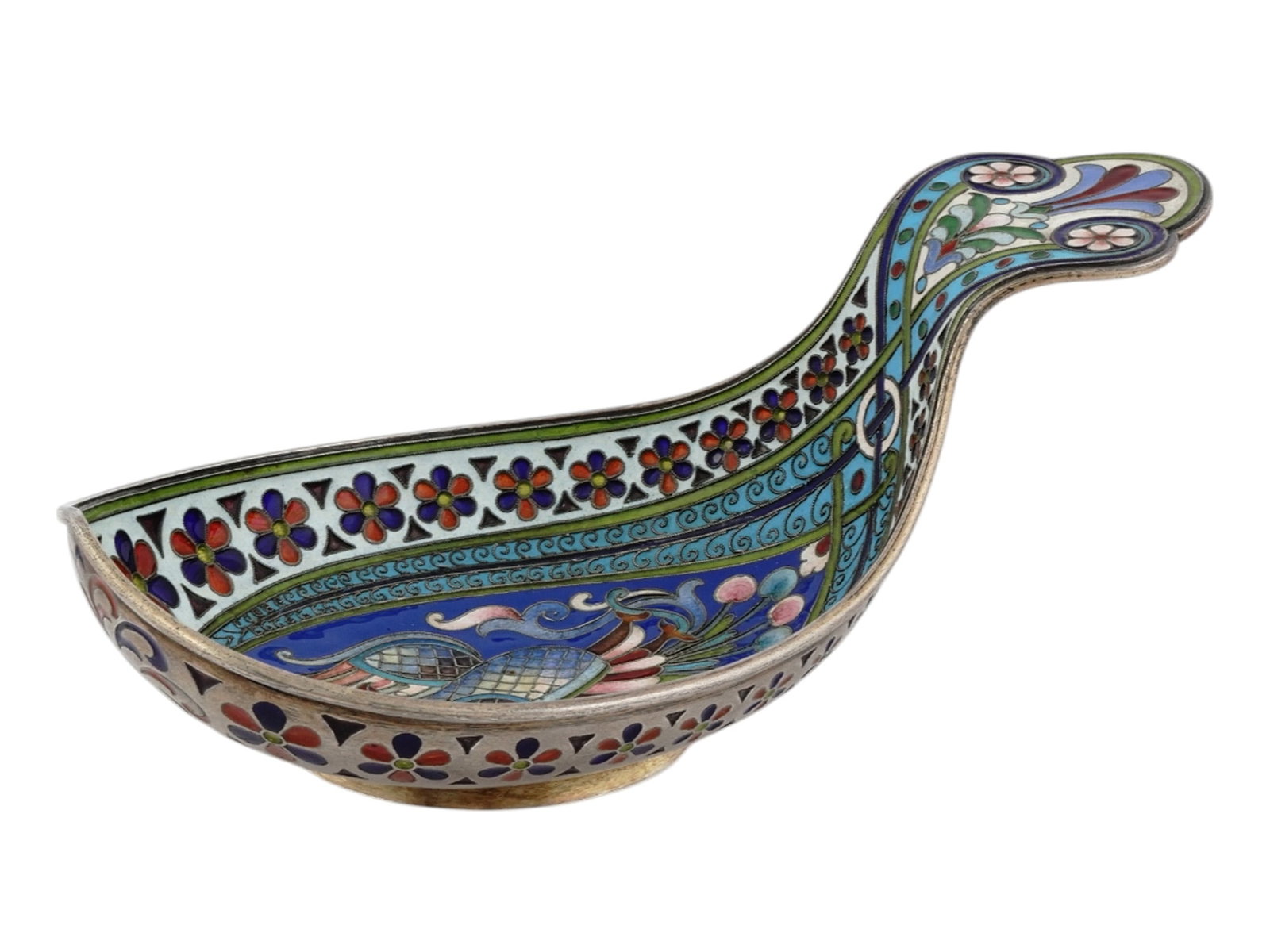 RUSSIAN SILVER AND ENAMEL KOVSH, LATE 19TH CENT. (1 of 9)