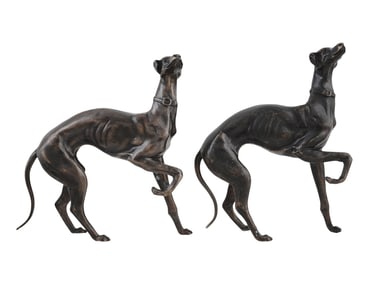 A PAIR OF 19TH CEN. CAST BRONZE GREYHOUND DOGS FIGURES