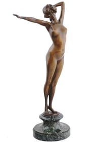 A BRONZE STATUE OF A FEMALE NUDE (AWAKENING), CA. 1930