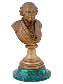A SIGNED LOUIS-FRANCOIS JEANNEST (1781-1856) BUST OF LOUIS XVI ON A MALACHITE BASE, 19TH CEN.