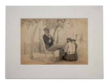 A BORIS SVESHNIKOV, RUSSIAN, PENCIL ON PAPER PARK SCENE, CA. 1940S