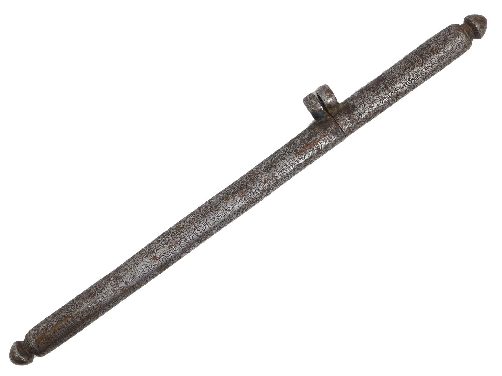 AN ENGRAVED TIBETAN IRON PEN CASE, 17TH C. (1 of 4)