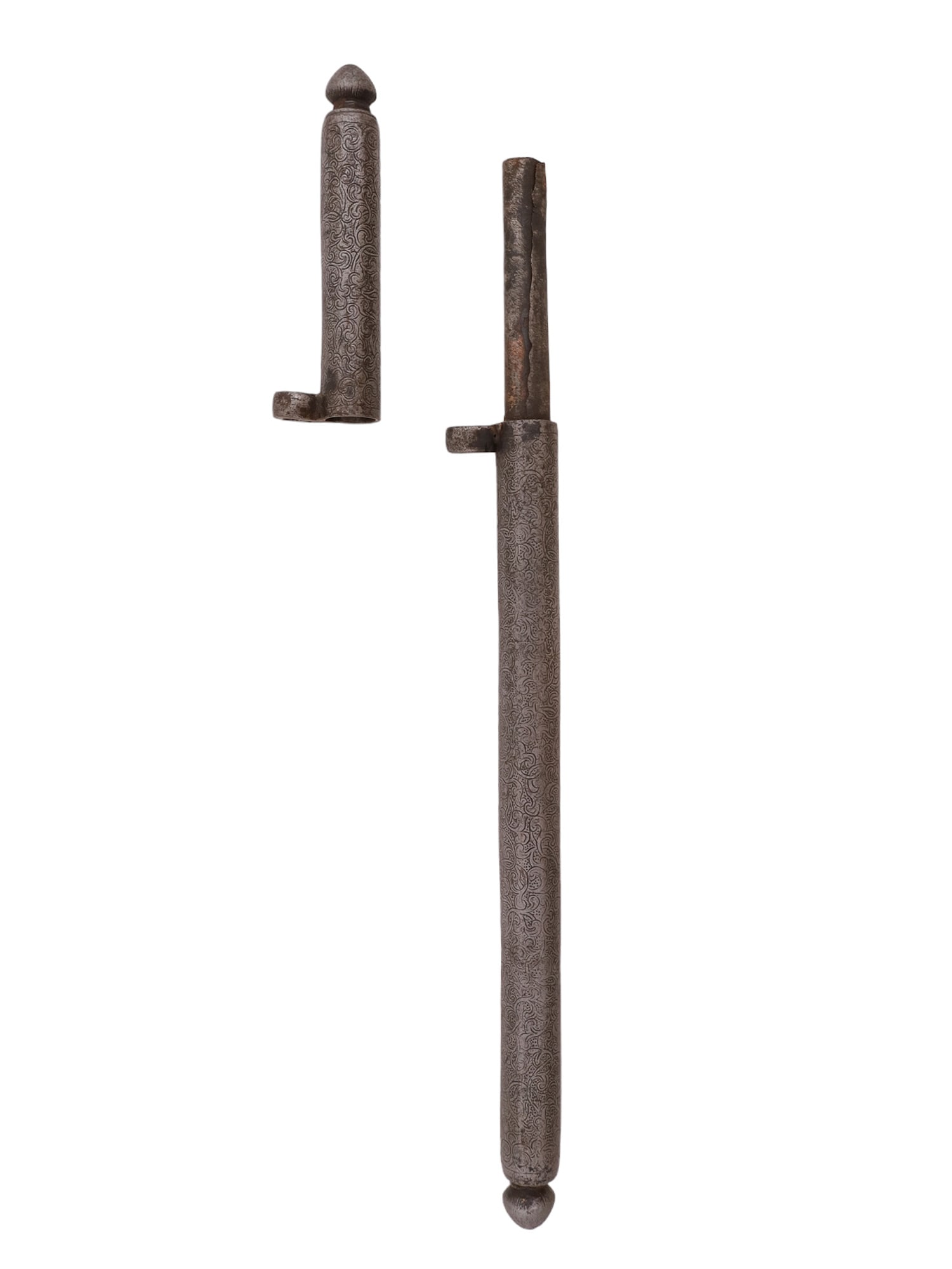 A TIBETAN ENGRAVED IRON PEN-CASE, 16-17 CC. (1 of 5)