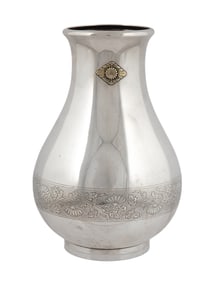 A MIYAMOTO JAPANESE SILVER VASE WITH MON ROYAL SEAL, MEIJI PERIOD