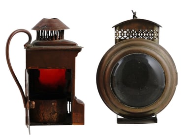 A PAIR OF SIGNALING LAMPS WITH ORNATELY PIERCED VENTS, 19TH CEN.