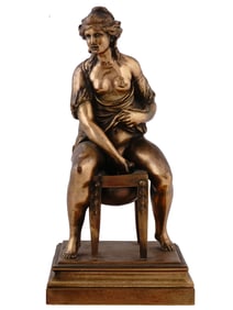 A FRENCH BRONZE STATUE AFTER CLAUDE MICHEL, "FEMME A SA TOILETTE"
