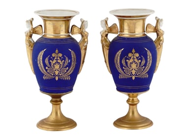 A PAIR OF EMPIRE STYLE PORCELAIN VASES, G. COLLAMORE & CO MARKS
