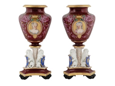 A PAIR OF FRENCH SEVRES STYLE PORCELAIN VASES WITH FEMALE PORTRAITS, 19TH C.