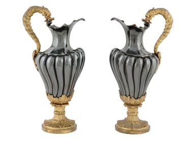 A PAIR OF FRENCH BRONZE VASES WITH MYTHOLOGICAL CREATURES