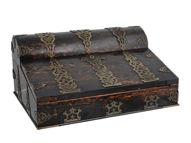 A 19TH CEN. ENGLISH COROMANDEL WOOD WRITING TRAVEL LAP DESK SECRETER