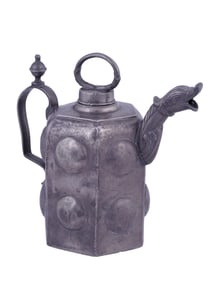 A GERMAN PEWTER JUG WITH A ZOOMORPHIC SPOUT, 18TH CEN.