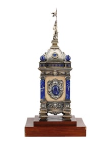 AN AUSTRIAN SILVER AND LAPIS GOTHIC REVIVAL TOWER CLOCK, 19TH CENTURY