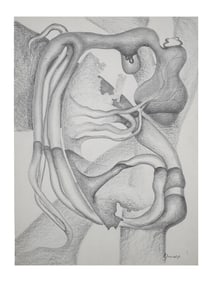 A SOVIET RUSSIAN PENCIL AND CHARCOAL ON PAPER DRAWING, SIGNED 'SERGEI DANILOV', 1974