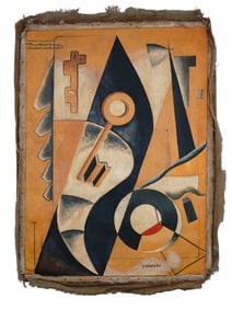 AN ABSTRACT OIL ON CANVAS PAINTING ATTRIBUTED TO FERNAND LEGER