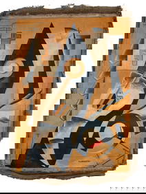 AN ABSTRACT OIL ON CANVAS PAINTING ATTRIBUTED TO FERNAND LEGER (1 of 3)