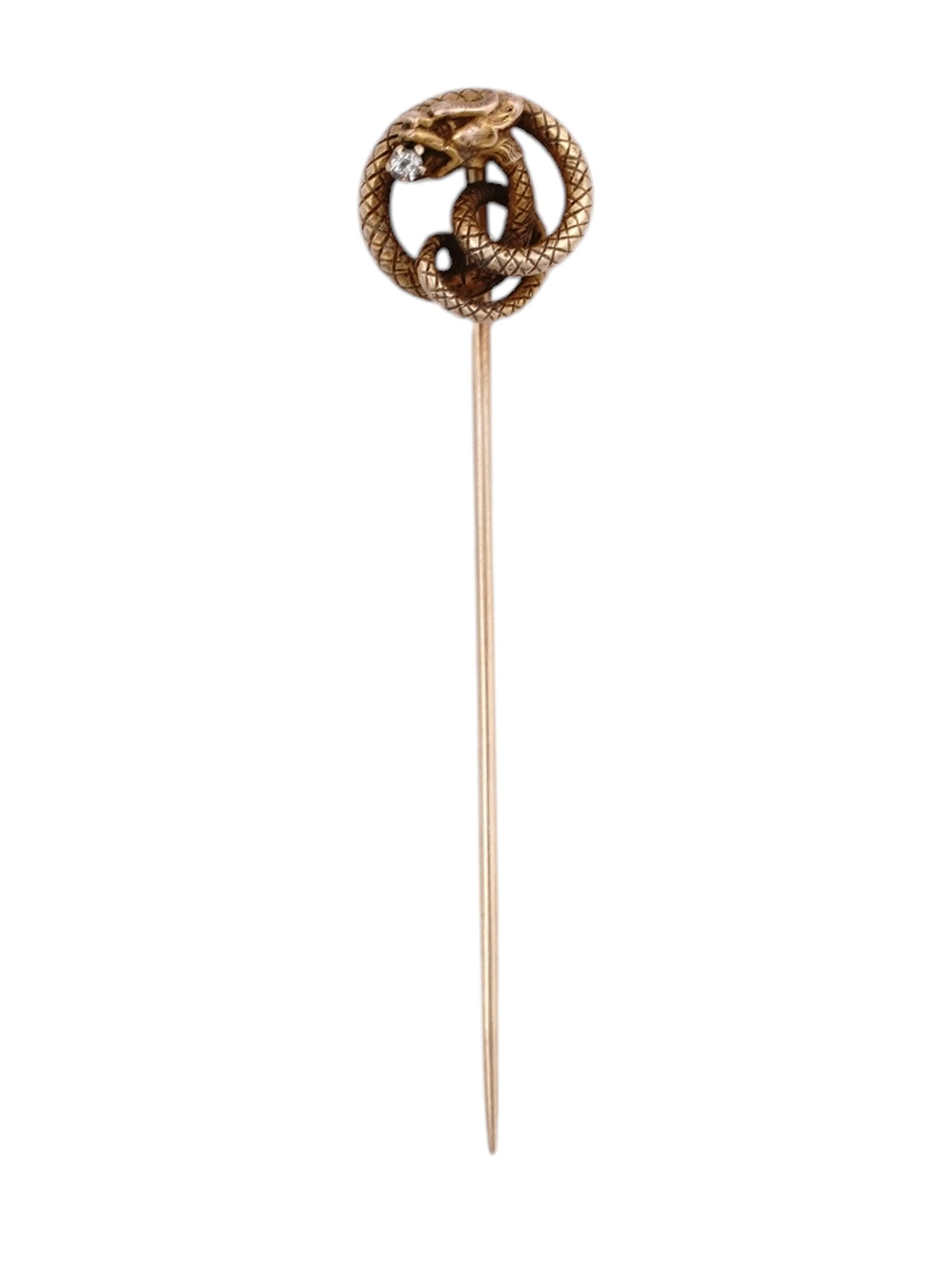 A RUSSIAN IMPERIAL GOLD TIE PIN WITH DIAMOND BY AUGUST HALLMING, FABERGE (1 of 3)