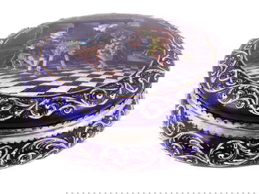 A FRENCH ENAMELED COBALT BLUE GLASS JEWELRY BOX, PROBABLY LIMOGES, 19TH CEN. (1 of 5)