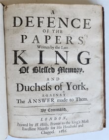 1686 DEFENCE OF PAPERS WRITTEN BY LATE KING BY JOHN DRYDEN ANTIQUE IN ENGLISH