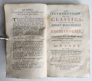 1737 INTRODUCTION TO THE CLASSICS ANTIQUE BY ANTHONY BLACKWALL IN ENGLISH