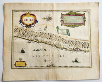 1640 MAP OF CHILE BY WILLEM BLAEU ANTIQUE AUTHENTIC HAND COLORED