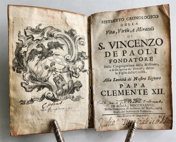 1738 LIFE OF ST. VINCENZO DE PAOLI FOUNDER OF VINCENTIAN FATHERS ANTIQUE VELLUM