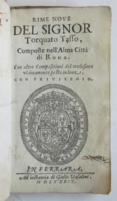1589 RIME NOVE DEL SIGNOR TORQUATO TASSO ANTIQUE IN ITALIAN 16TH CENTURY VELLUM