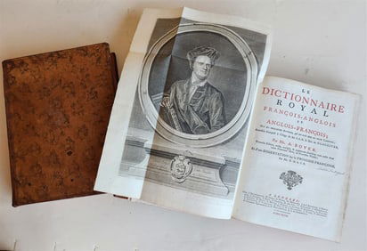 1748 FRENCH ENGLISH DICTIONARY ANTIQUE 2 VOLUMES