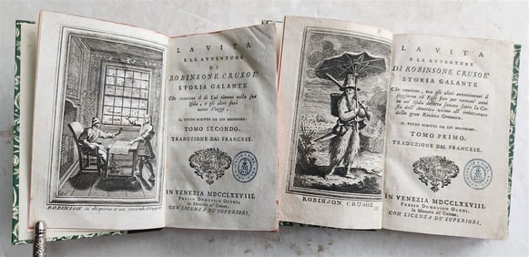1778 ADVENTURES OF ROBINSON CRUSOE BY DANIEL DEFORE ANTIQUE 2 VOLUMES