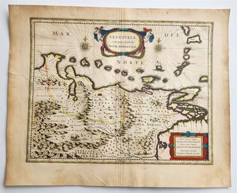 1640 MAP OF VENEZUELA BY WILLEM BLAEU ANTIQUE AUTHENTIC HAND COLORED