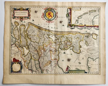 1640 MAP OF HOLLANDIA COMITATUS NETHERLANDS BY WILLEM BLAEU ANTIQUE AUTHENTIC