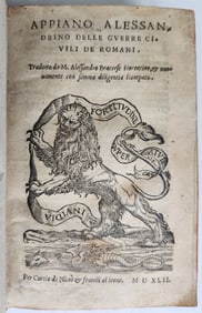 1542 HISTORY OF ROMAN CIVIL WARS BY APPIAN OF ALEXANDRIA ANTIQUE 16TH CENTURY