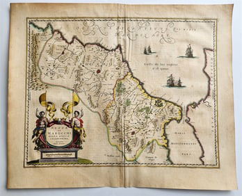 1640 MAP OF MOROCCO NORTH AFRICA BY WILLEM BLAEU ANTIQUE AUTHENTIC HAND COLORED