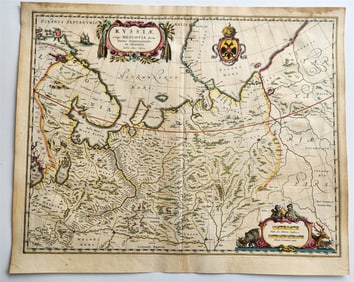 1640 MAP OF RUSSIA BY WILLEM BLAEU ANTIQUE AUTHENTIC HAND COLORED MOSCOVIA