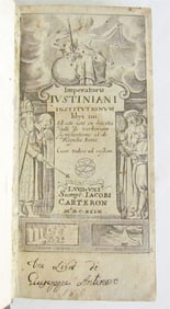 1649 IMPERATORIS JUSTINIANI INSTITUTIONUM LIBRI III ANTIQUE