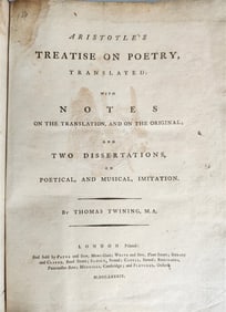 1789 ARISTOTLE'S TREATISE ON POETRY ANTIQUE IN ENGLISH