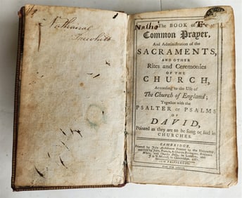 1787 BOOK OF COMMON PRAYER W/ PSALTER OR PSALMS OF DAVID ANTIQUE